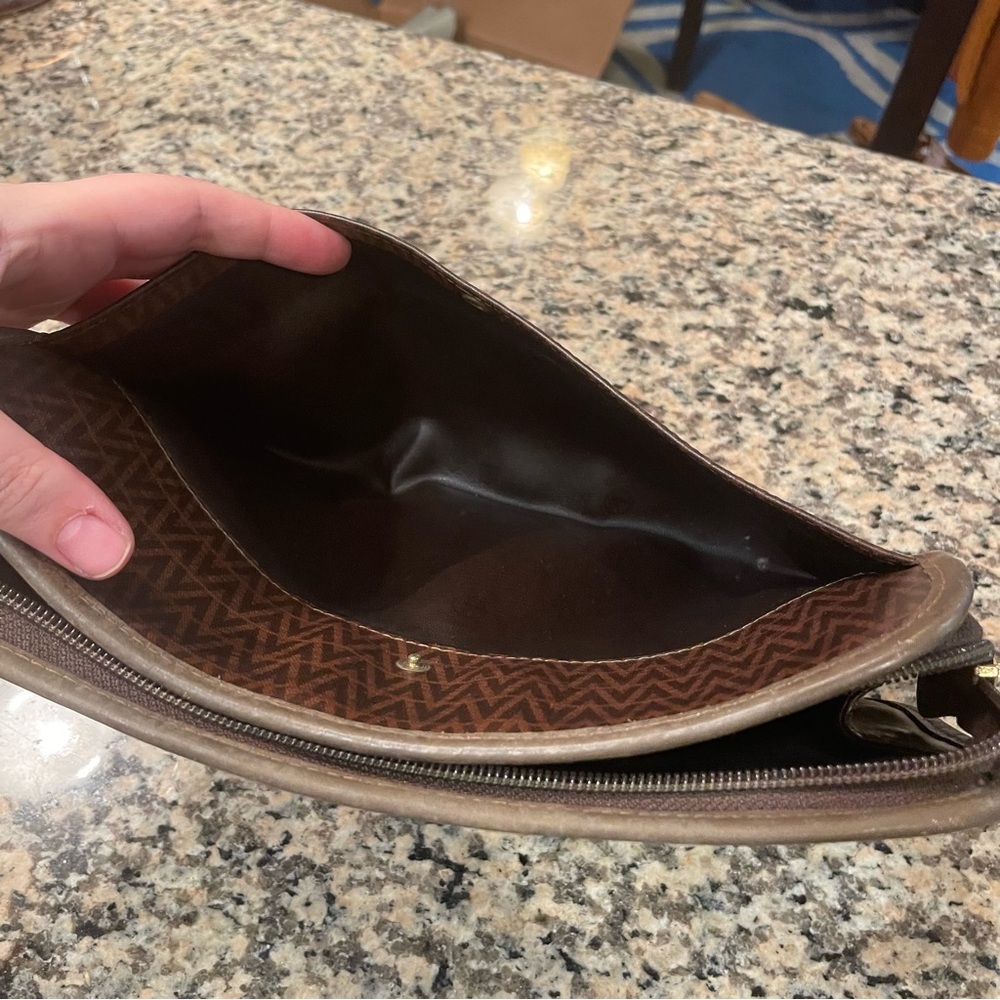EUC Authentic Mario Valentino Brown PVC Logo Pouch Made in Italy VTG Clutch Bag! - Picture 8 of 11